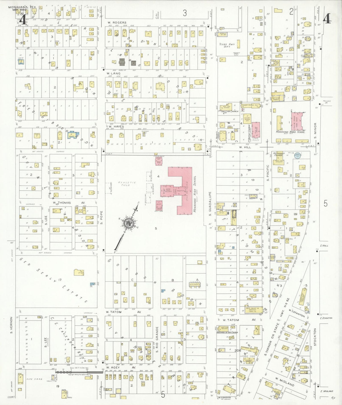 Sanborn Fire Insurance Map from Monahans, Ward County, Texas (1940), Sheet #0004 - Complete Map Set gallery image, historic Sanborn map, vintage wall art, Texas Texas