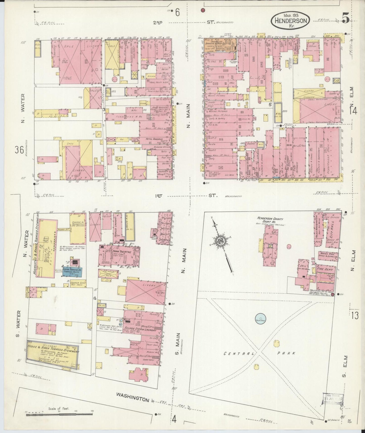 Sanborn Fire Insurance Map from Henderson, Henderson County, Kentucky (1913), Sheet #0005 - Historic Sanborn Fire Insurance Map Print, vintage old map wall art, antique decor, genealogy gift, Kentucky Kentucky map