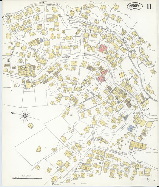 Sanborn Fire Insurance Map from Bisbee, Cochise County, Arizona (1908), Sheet #0011 - Historic Sanborn Fire Insurance Map Print, vintage old map wall art, antique decor, genealogy gift, Arizona Arizona map