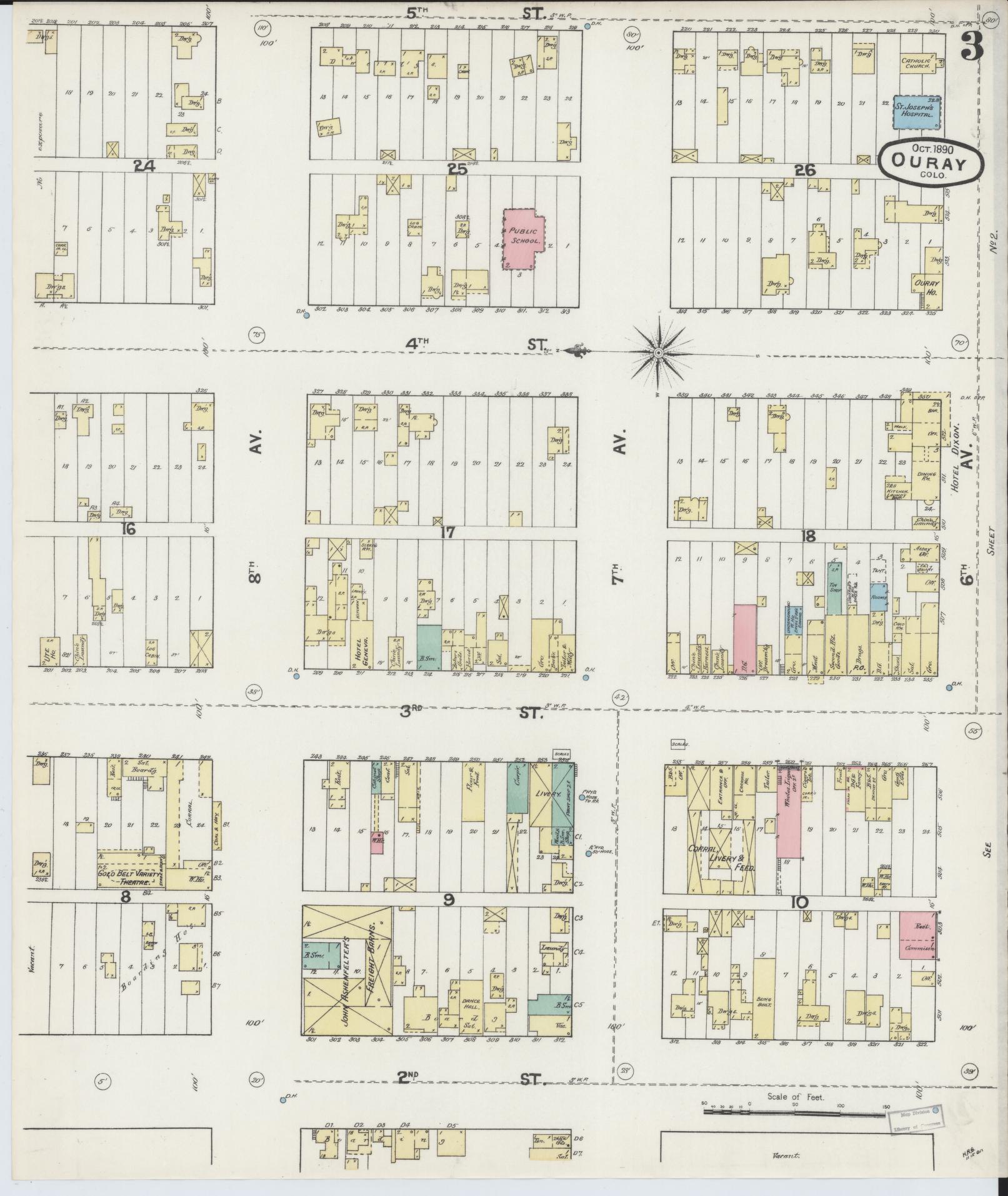 Sanborn Fire Insurance Map from Ouray, Ouray County, Colorado (1890), Sheet #0003 - Complete Map Set gallery image, historic Sanborn map, vintage wall art, Colorado Colorado