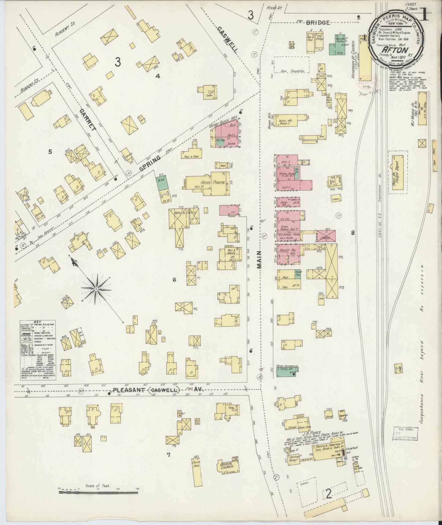 Sanborn Fire Insurance Map from Afton, Chenango County, New York (1897), Sheet #0001 - Complete Map Set gallery image, historic Sanborn map, vintage wall art, New York New York