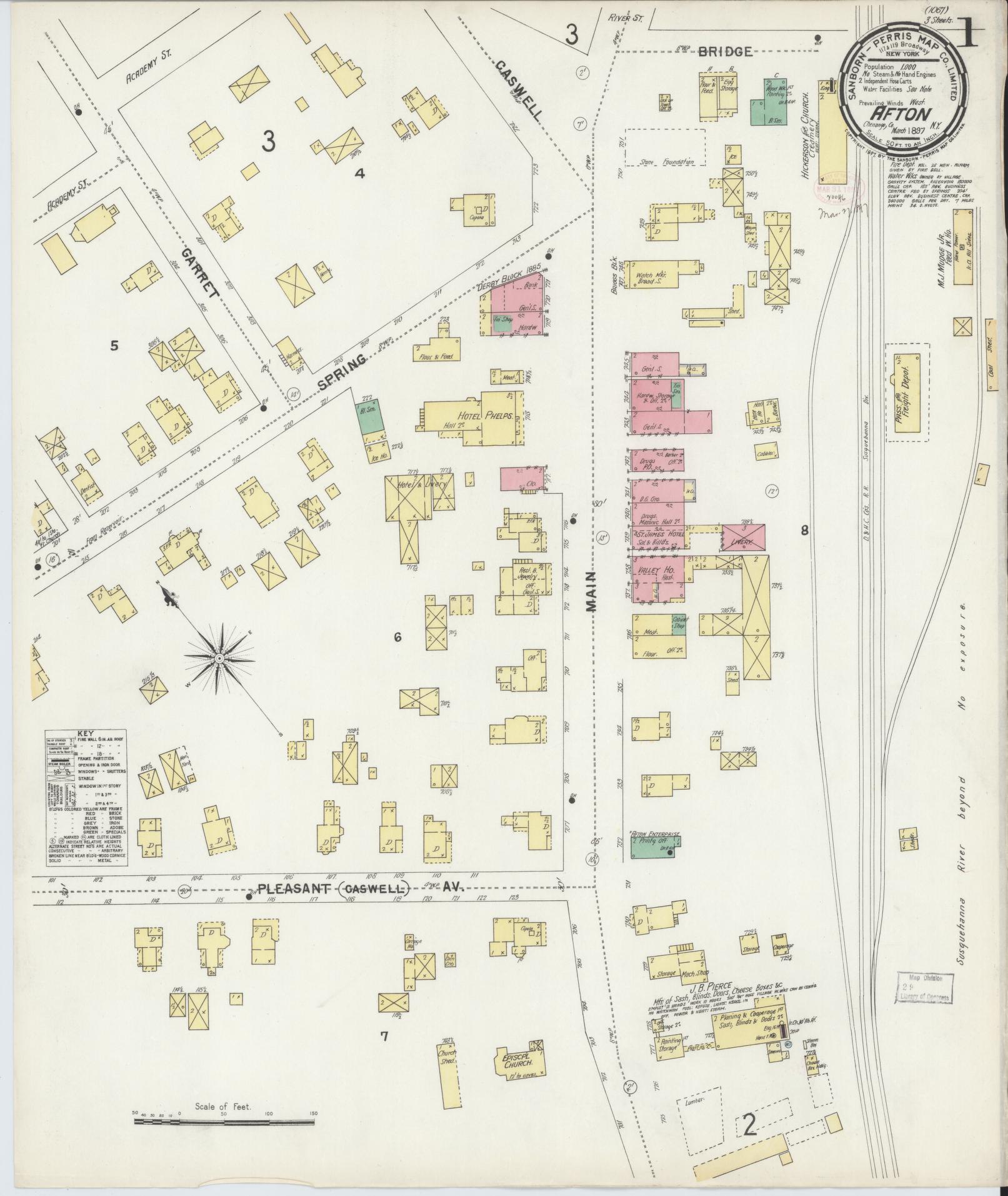Sanborn Fire Insurance Map from Afton, Chenango County, New York (1897), Sheet #0001 - Complete Map Set gallery image, historic Sanborn map, vintage wall art, New York New York