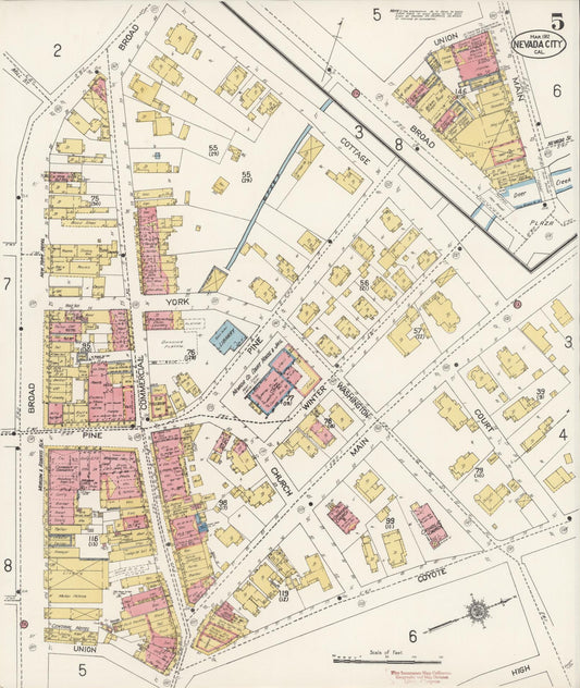 Sanborn Fire Insurance Map from Nevada City, Nevada County, California (1912), Sheet #0005 - Historic Sanborn Fire Insurance Map Print, vintage old map wall art, antique decor, genealogy gift, California California map