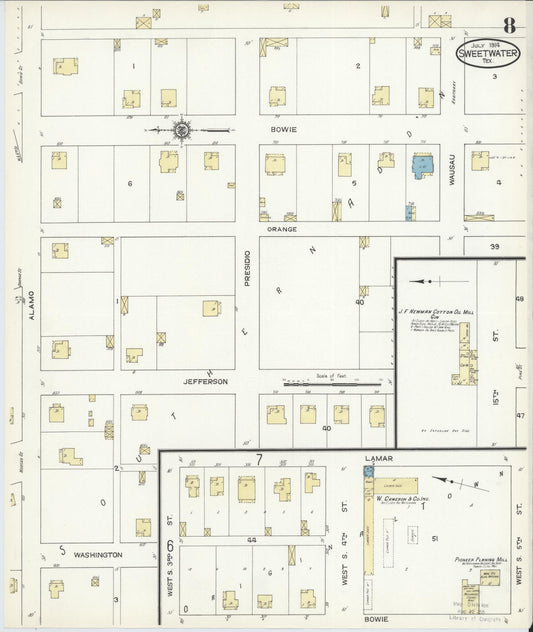 Sanborn Fire Insurance Map from Sweetwater, Nolan County, Texas (1914), Sheet #0008 - Historic Sanborn Fire Insurance Map Print, vintage old map wall art, antique decor, genealogy gift, Texas Texas map