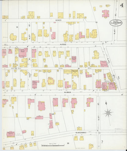 Sanborn Fire Insurance Map from Clarksburg, Harrison County, West Virginia (1902), Sheet #0004 - Complete Map Set gallery image, historic Sanborn map, vintage wall art, West Virginia West Virginia