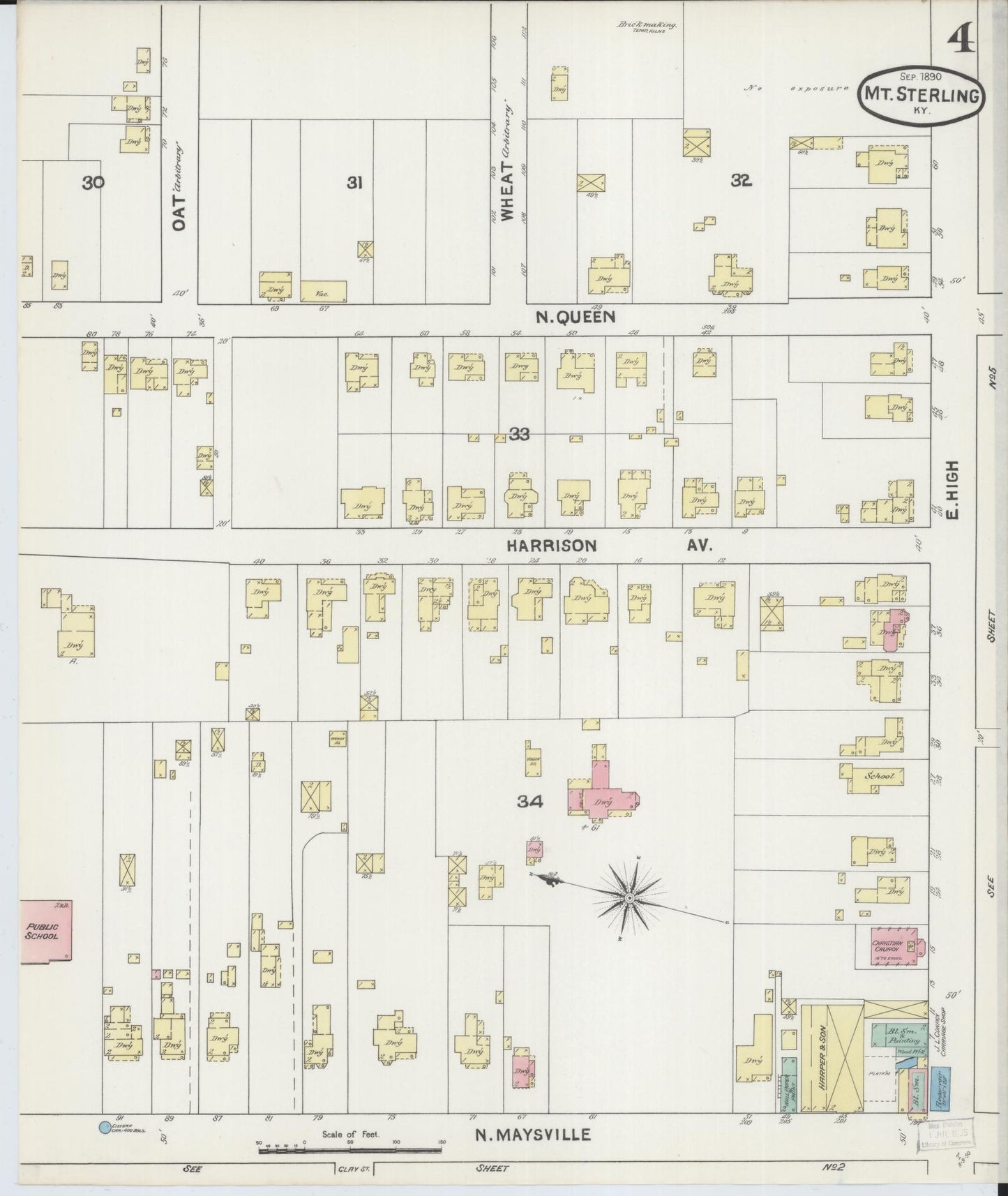 Sanborn Fire Insurance Map from Mount Sterling, Montgomery County, Kentucky (1890), Sheet #0004 - Complete Map Set gallery image, historic Sanborn map, vintage wall art, Kentucky Kentucky