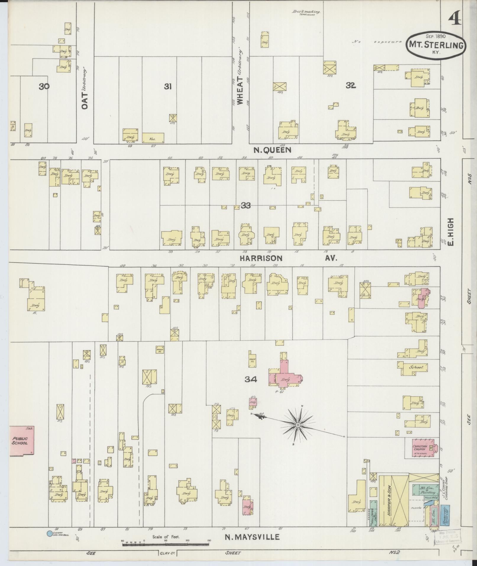 Sanborn Fire Insurance Map from Mount Sterling, Montgomery County, Kentucky (1890), Sheet #0004 - Complete Map Set gallery image, historic Sanborn map, vintage wall art, Kentucky Kentucky