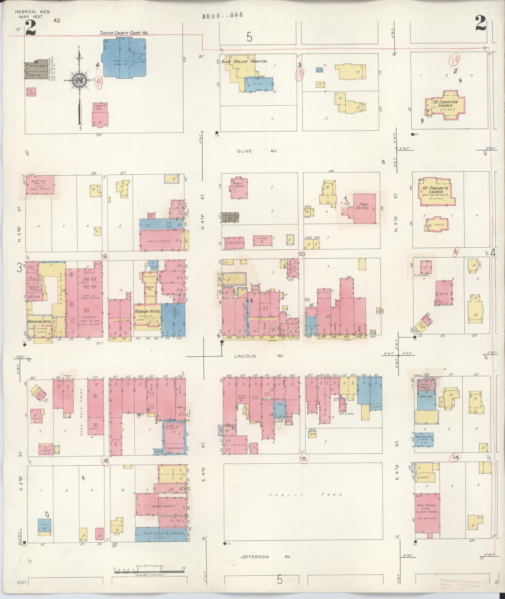 Sanborn Fire Insurance Map from Hebron, Thayer County, Nebraska (1944), Sheet #0002 - Historic Sanborn Fire Insurance Map Print, vintage old map wall art, antique decor, genealogy gift, Nebraska Nebraska map