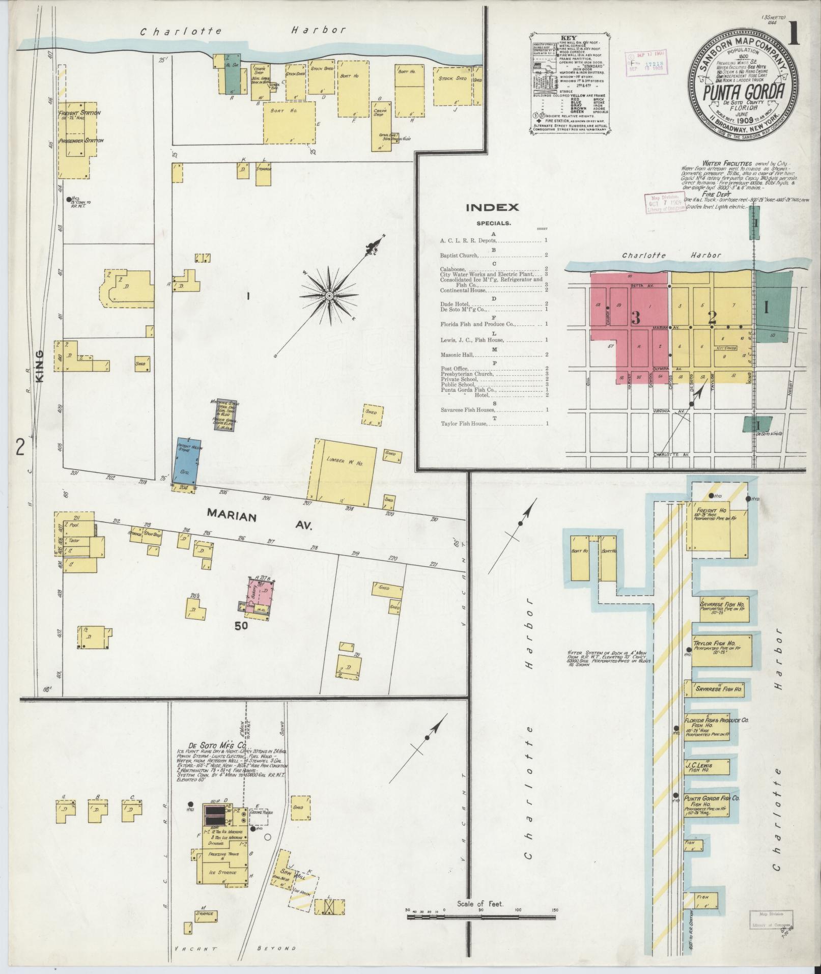 Sanborn Fire Insurance Map from Punta Gorda, Charlotte County, Florida. (1909) – Historic Sanborn Fire Insurance Map Print