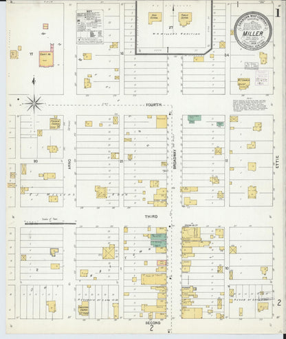 Sanborn Fire Insurance Map from Miller, Hand County, South Dakota (1904), Sheet #0001 - Complete Map Set gallery image, historic Sanborn map, vintage wall art, South Dakota South Dakota