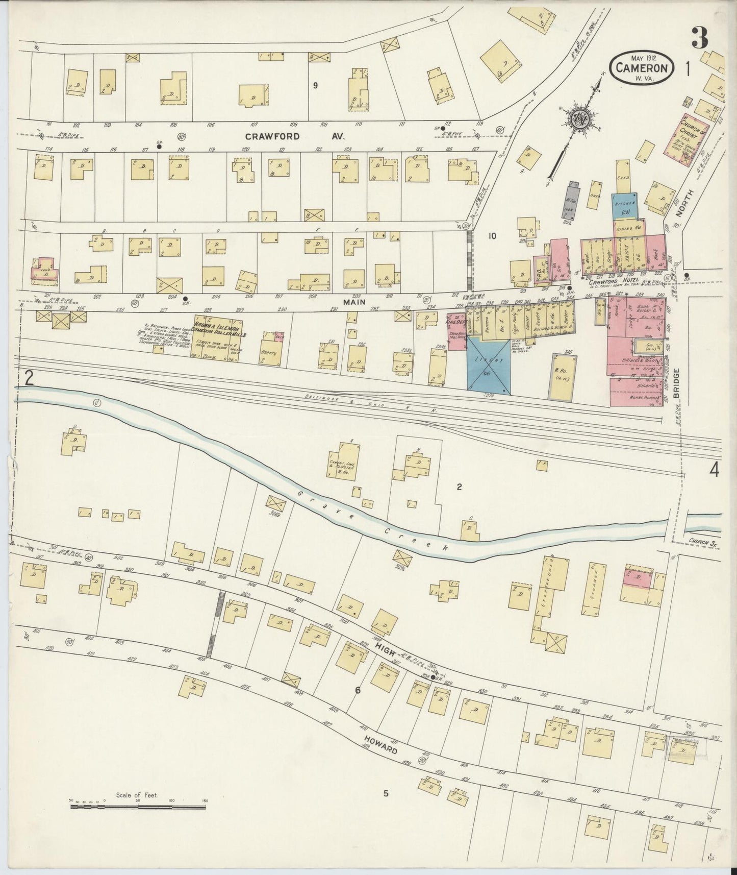 Sanborn Fire Insurance Map from Cameron, Marshall County, West Virginia (1912), Sheet #0003 - Historic Sanborn Fire Insurance Map Print, vintage old map wall art, antique decor, genealogy gift, West Virginia West Virginia map