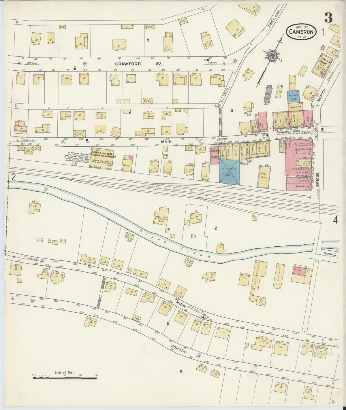 Sanborn Fire Insurance Map from Cameron, Marshall County, West Virginia (1912), Sheet #0003 - Historic Sanborn Fire Insurance Map Print, vintage old map wall art, antique decor, genealogy gift, West Virginia West Virginia map