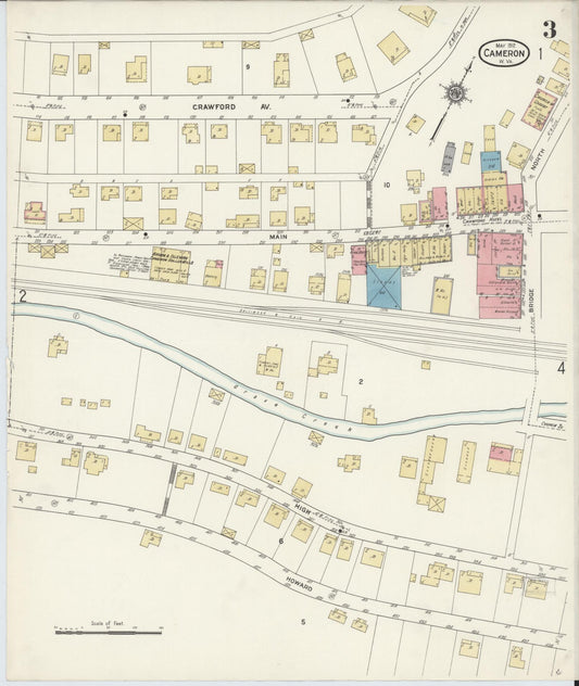 Sanborn Fire Insurance Map from Cameron, Marshall County, West Virginia (1912), Sheet #0003 - Historic Sanborn Fire Insurance Map Print, vintage old map wall art, antique decor, genealogy gift, West Virginia West Virginia map