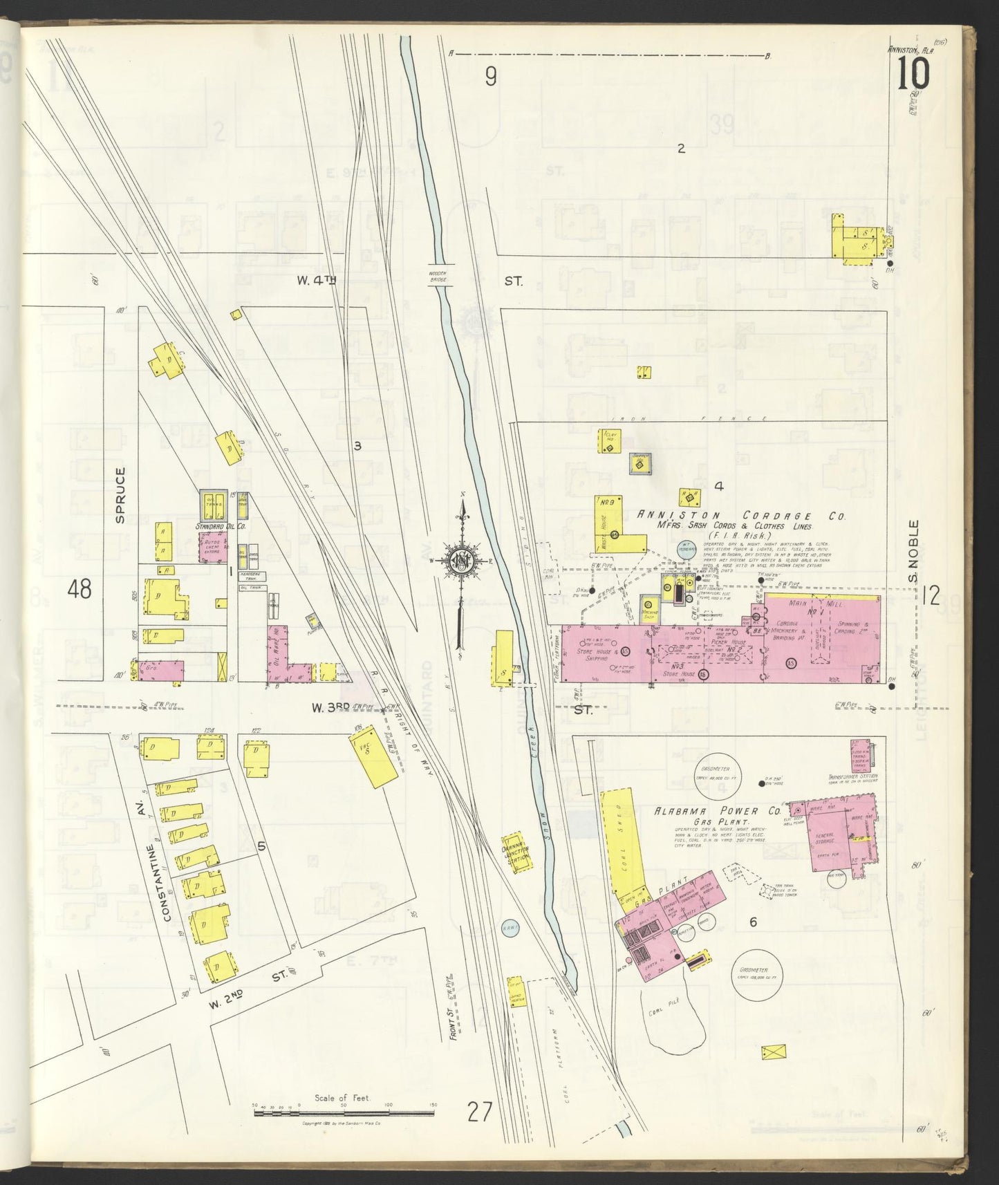 Sanborn Fire Insurance Map from Anniston, Calhoun County, Alabama (1925), Sheet #0010 - Historic Sanborn Fire Insurance Map Print, vintage old map wall art, antique decor, genealogy gift, Alabama Alabama map