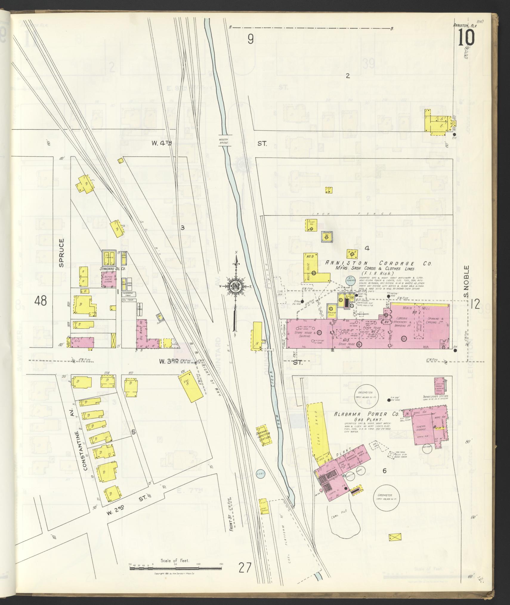 Sanborn Fire Insurance Map from Anniston, Calhoun County, Alabama (1925), Sheet #0010 - Historic Sanborn Fire Insurance Map Print, vintage old map wall art, antique decor, genealogy gift, Alabama Alabama map