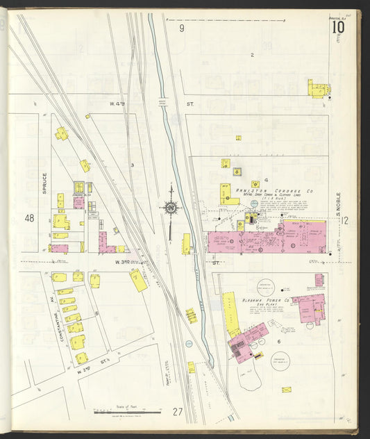 Sanborn Fire Insurance Map from Anniston, Calhoun County, Alabama (1925), Sheet #0010 - Historic Sanborn Fire Insurance Map Print, vintage old map wall art, antique decor, genealogy gift, Alabama Alabama map