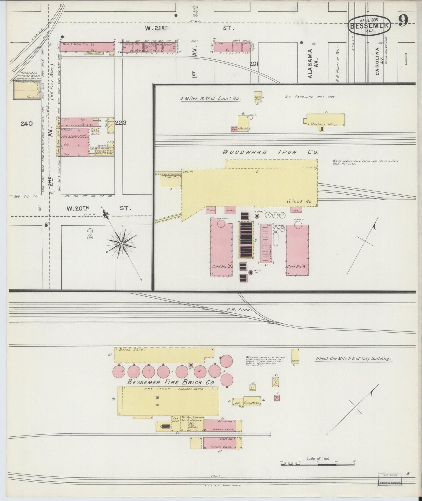 Sanborn Fire Insurance Map from Bessemer, Jefferson County, Alabama (1895), Sheet #0009 - Complete Map Set gallery image, historic Sanborn map, vintage wall art, Alabama Alabama