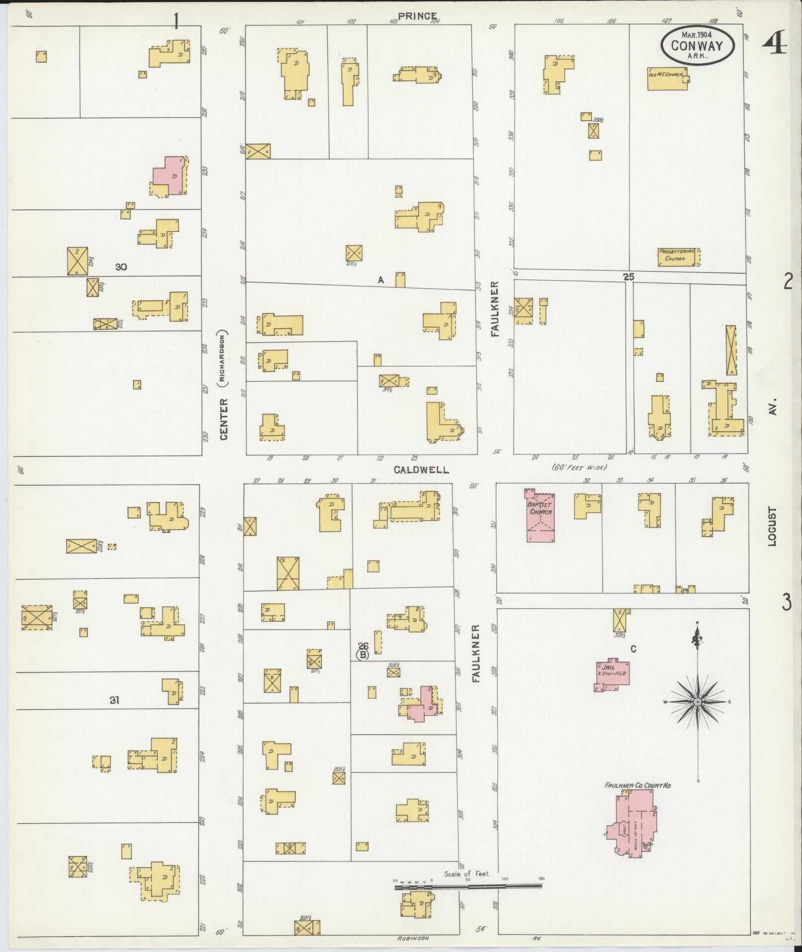 Sanborn Fire Insurance Map from Conway, Faulkner County, Arkansas (1904), Sheet #0004 - Complete Map Set gallery image, historic Sanborn map, vintage wall art, Arkansas Arkansas