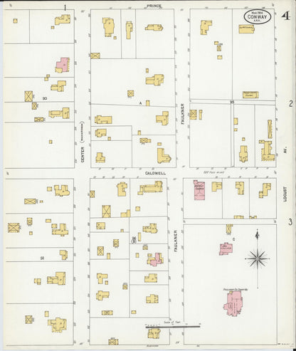 Sanborn Fire Insurance Map from Conway, Faulkner County, Arkansas (1904), Sheet #0004 - Complete Map Set gallery image, historic Sanborn map, vintage wall art, Arkansas Arkansas