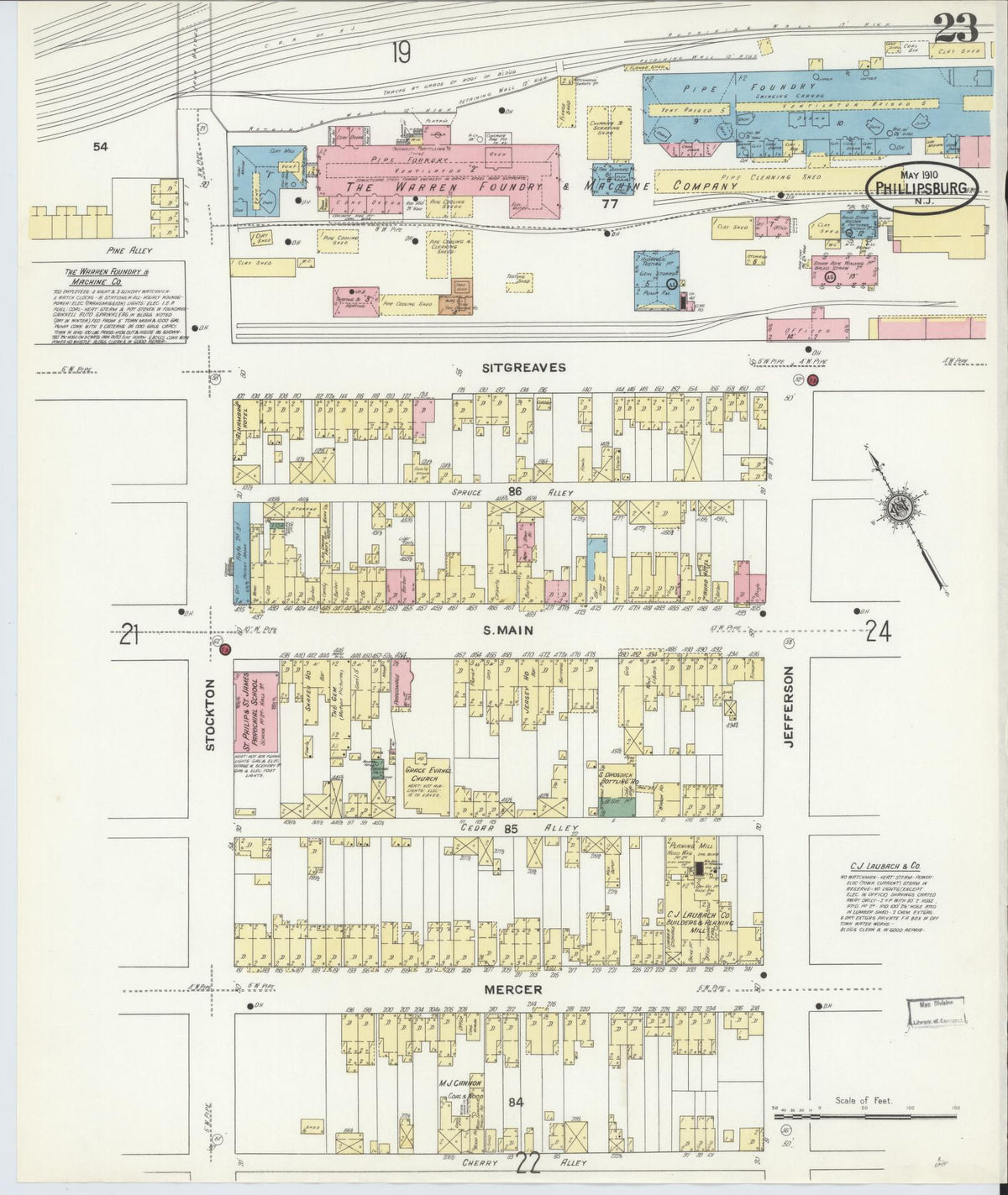 Sanborn Fire Insurance Map from Phillipsburg, Warren County, New Jersey (1910), Sheet #0023 - Historic Sanborn Fire Insurance Map Print, vintage old map wall art, antique decor, genealogy gift, New Jersey New Jersey map