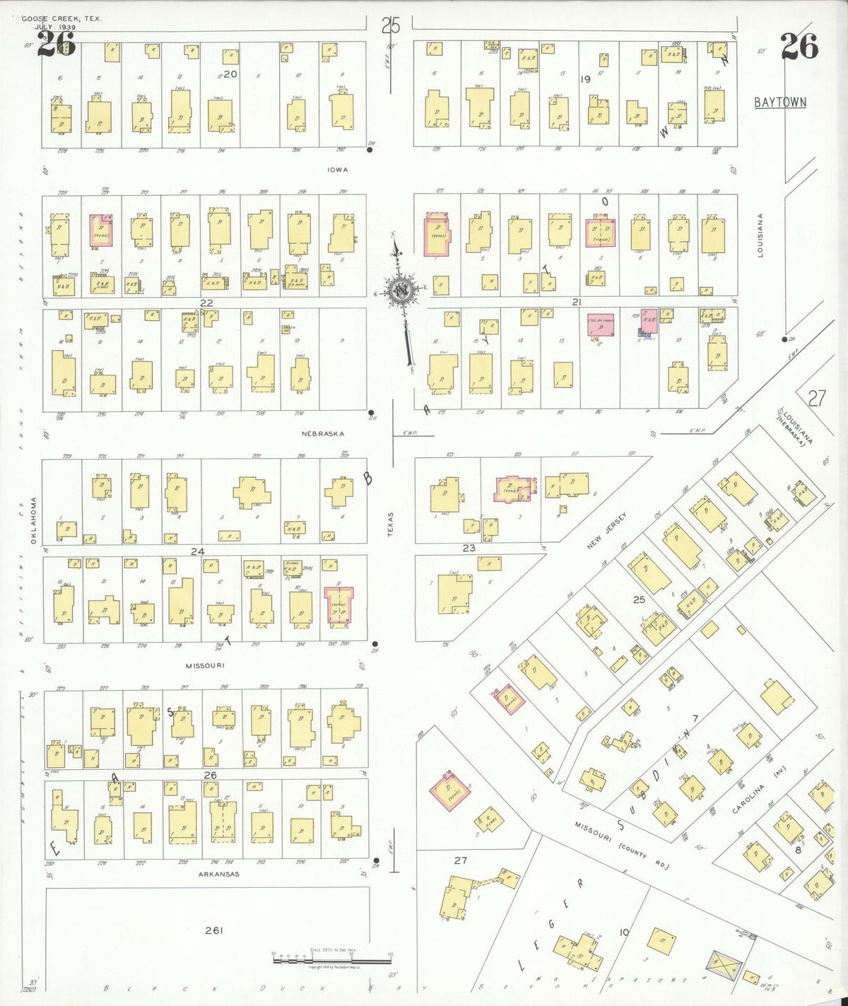 Sanborn Fire Insurance Map from Goose Creek, Harris County, Texas (1939), Sheet #0026 - Complete Map Set gallery image, historic Sanborn map, vintage wall art, Texas Texas
