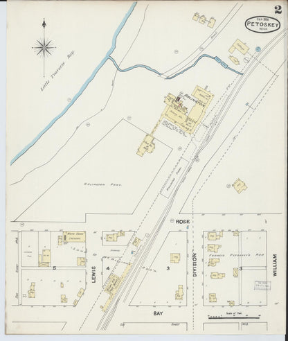 Sanborn Fire Insurance Map from Petoskey, Emmet County, Michigan (1890), Sheet #0002 - Historic Sanborn Fire Insurance Map Print, vintage old map wall art, antique decor, genealogy gift, Michigan Michigan map