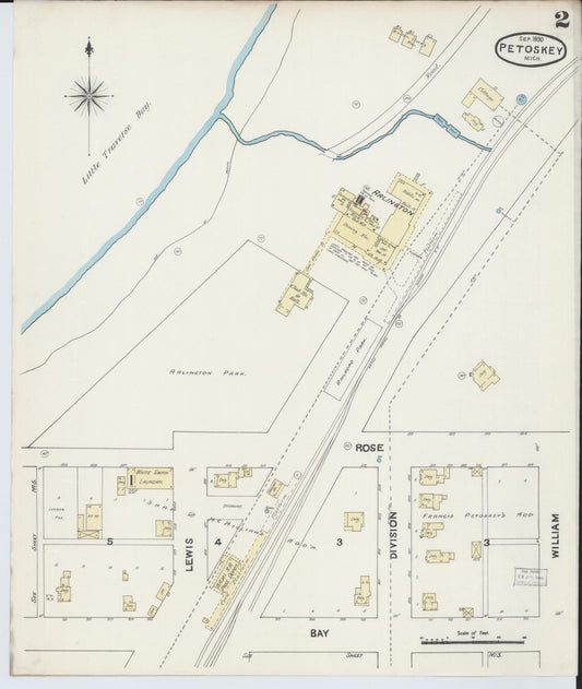Sanborn Fire Insurance Map from Petoskey, Emmet County, Michigan (1890), Sheet #0002 - Historic Sanborn Fire Insurance Map Print, vintage old map wall art, antique decor, genealogy gift, Michigan Michigan map