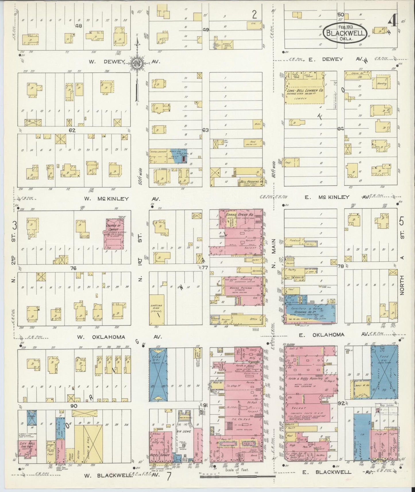 Sanborn Fire Insurance Map from Blackwell, Kay County, Oklahoma (1913), Sheet #0004 - Complete Map Set gallery image, historic Sanborn map, vintage wall art, Oklahoma Oklahoma