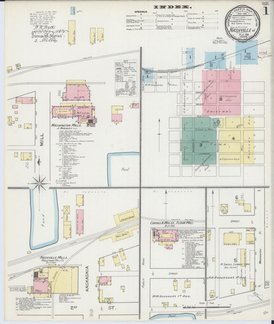 Sanborn Fire Insurance Map from Nashville, Washington County, Illinois (1893), Sheet #0001 - Historic Sanborn Fire Insurance Map Print, vintage old map wall art, antique decor, genealogy gift, Illinois Illinois map