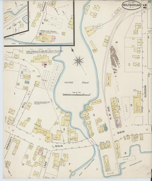 Sanborn Fire Insurance Map from Wolfeboro, Carroll County, New Hampshire (1887), Sheet #0002 - Historic Sanborn Fire Insurance Map Print, vintage old map wall art, antique decor, genealogy gift, New Hampshire New Hampshire map