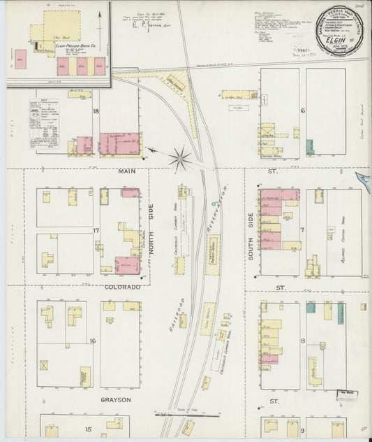 Sanborn Fire Insurance Map from Elgin, Bastrop County, Texas (1893), Sheet #0001 - Historic Sanborn Fire Insurance Map Print, vintage old map wall art, antique decor, genealogy gift, Texas Texas map