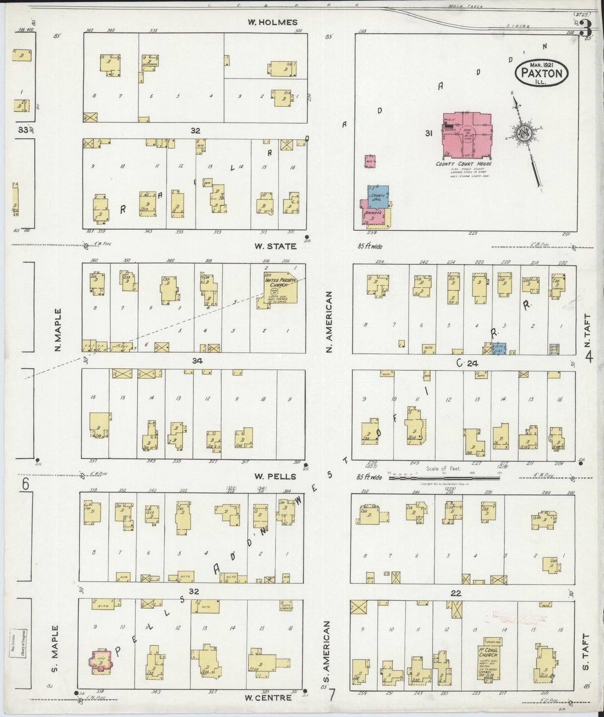 Sanborn Fire Insurance Map from Paxton, Ford County, Illinois (1921), Sheet #0003 - Historic Sanborn Fire Insurance Map Print, vintage old map wall art, antique decor, genealogy gift, Illinois Illinois map
