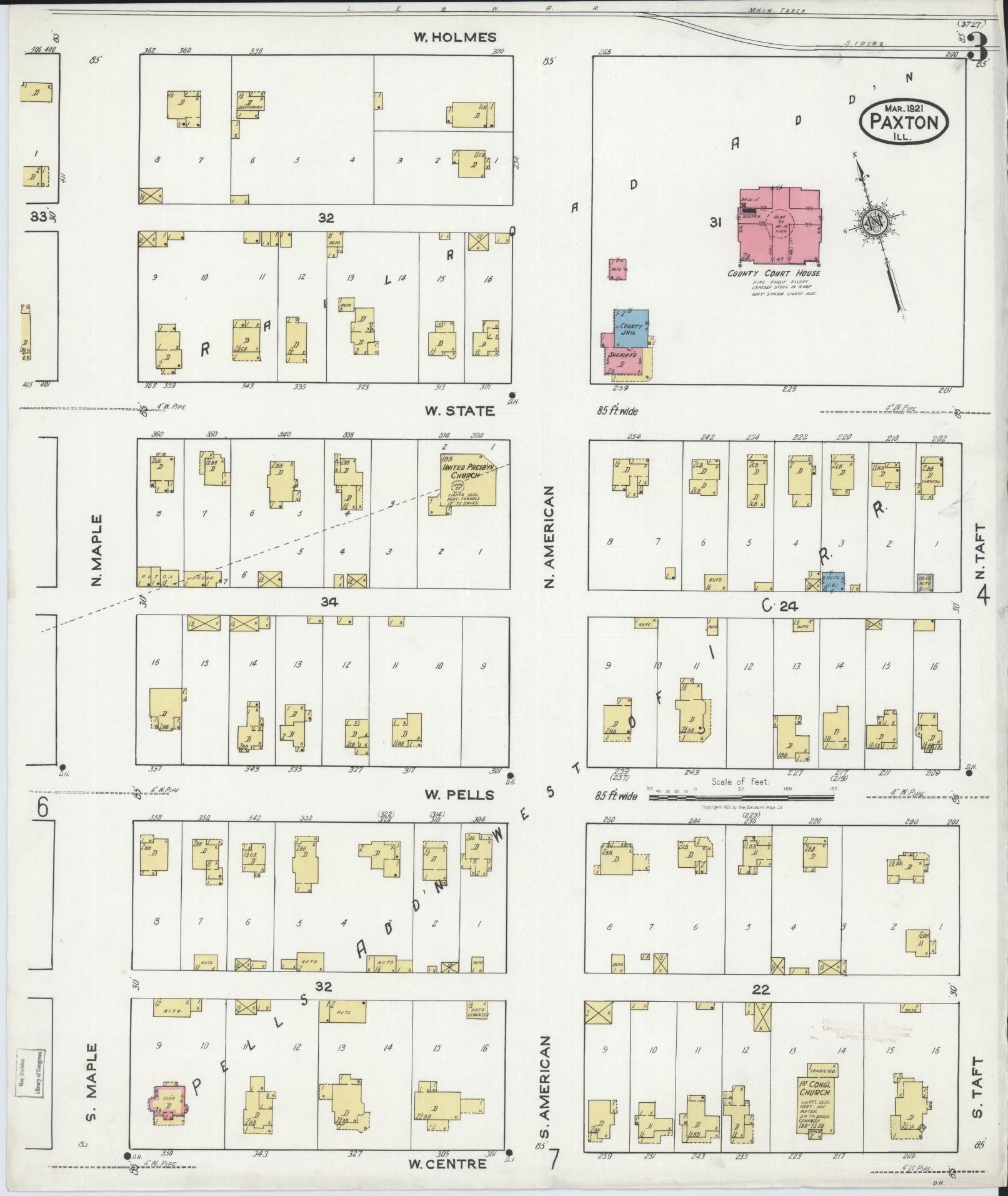 Sanborn Fire Insurance Map from Paxton, Ford County, Illinois (1921), Sheet #0003 - Historic Sanborn Fire Insurance Map Print, vintage old map wall art, antique decor, genealogy gift, Illinois Illinois map