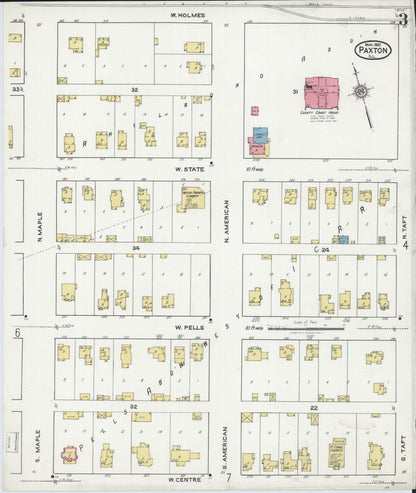 Sanborn Fire Insurance Map from Paxton, Ford County, Illinois (1921), Sheet #0003 - Historic Sanborn Fire Insurance Map Print, vintage old map wall art, antique decor, genealogy gift, Illinois Illinois map