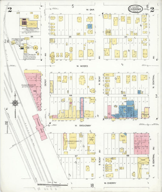 Sanborn Fire Insurance Map from Cushing, Payne County, Oklahoma (1924), Sheet #0002 - Historic Sanborn Fire Insurance Map Print, vintage old map wall art, antique decor, genealogy gift, Oklahoma Oklahoma map