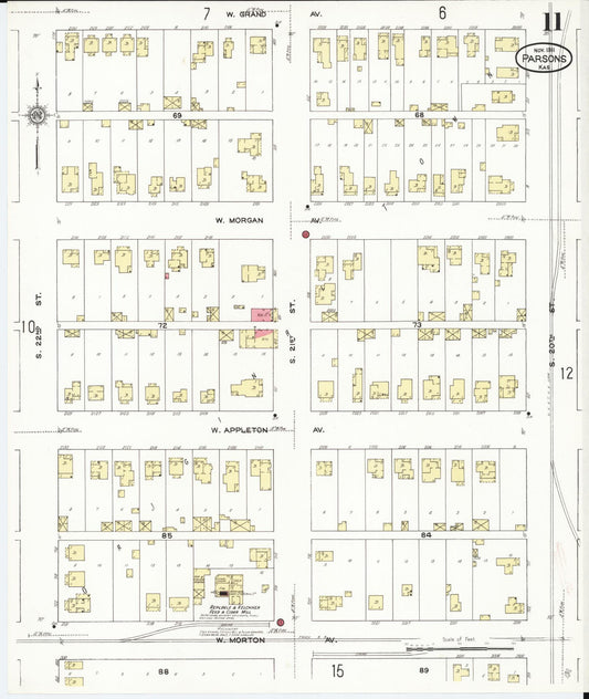 Sanborn Fire Insurance Map from Parsons, Labette County, Kansas (1911), Sheet #0011 - Historic Sanborn Fire Insurance Map Print, vintage old map wall art, antique decor, genealogy gift, Kansas Kansas map