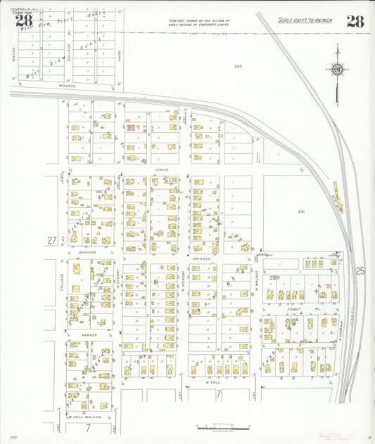 Sanborn Fire Insurance Map from Centralia, Marion, Clinton, Jefferson, and Washington Counties, Illinois (1938), Sheet #0028 - Historic Sanborn Fire Insurance Map Print, vintage old map wall art, antique decor, genealogy gift, Illinois Illinois map