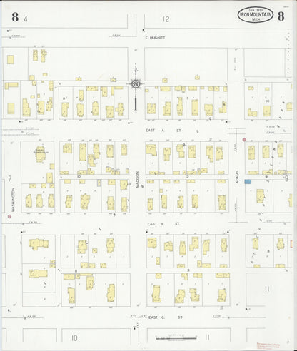 Sanborn Fire Insurance Map from Iron Mountain, Dickinson County, Michigan (1930), Sheet #0008 - Historic Sanborn Fire Insurance Map Print, vintage old map wall art, antique decor, genealogy gift, Michigan Michigan map