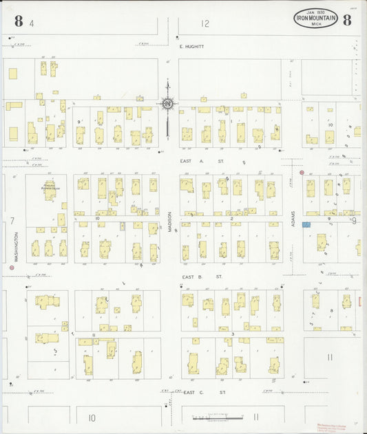 Sanborn Fire Insurance Map from Iron Mountain, Dickinson County, Michigan (1930), Sheet #0008 - Historic Sanborn Fire Insurance Map Print, vintage old map wall art, antique decor, genealogy gift, Michigan Michigan map
