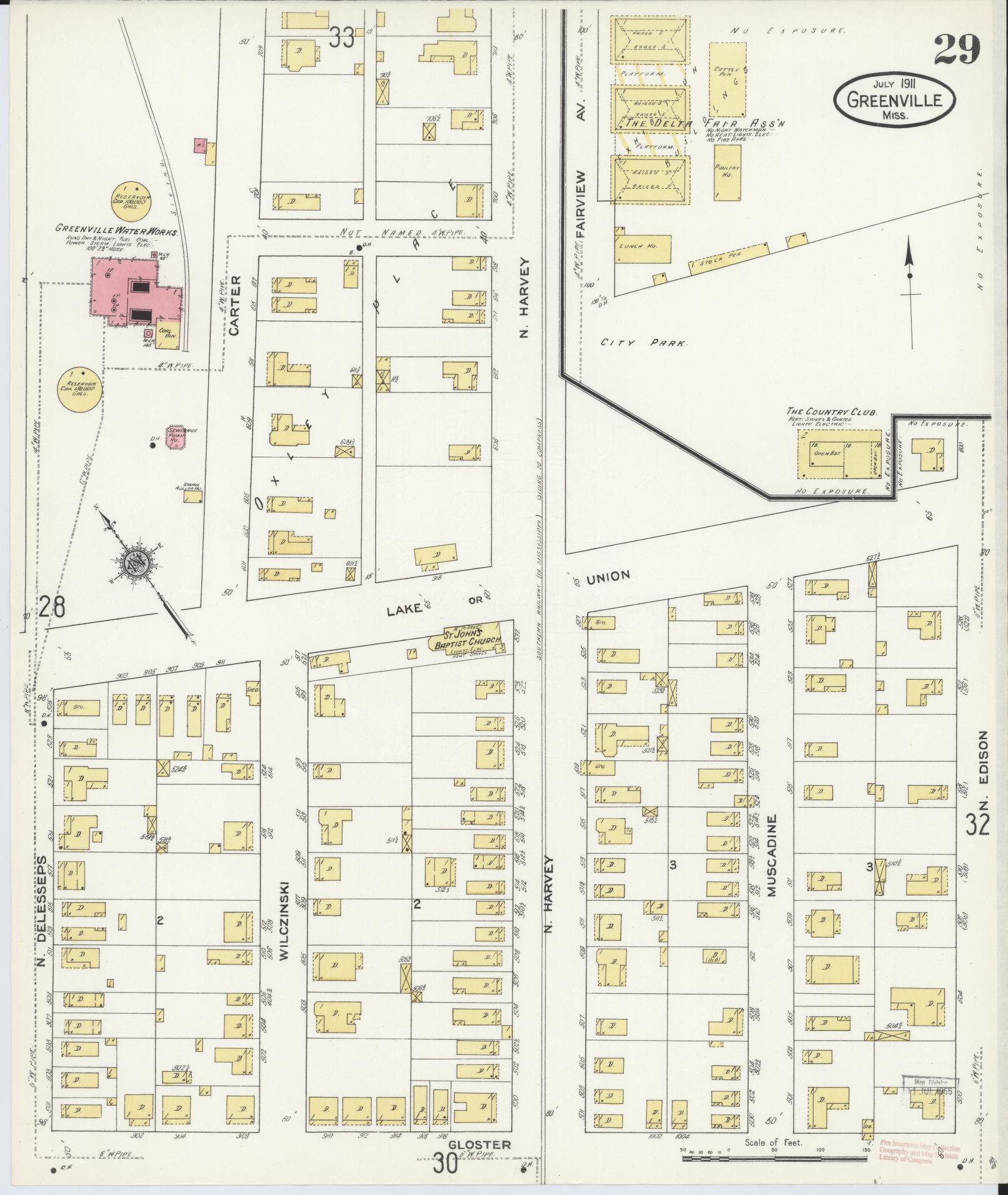 Sanborn Fire Insurance Map from Greenville, Washington County, Mississippi (1911), Sheet #0029 - Complete Map Set gallery image, historic Sanborn map, vintage wall art, Mississippi Mississippi