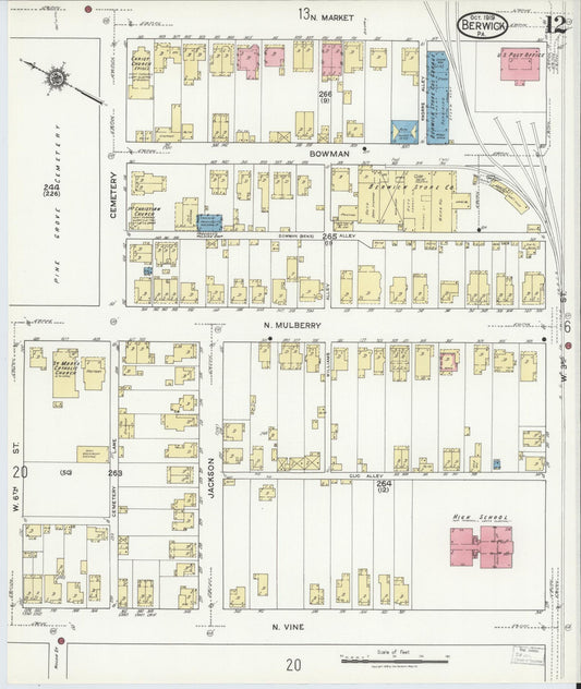 Sanborn Fire Insurance Map from Berwick, Columbia County, Pennsylvania (1918), Sheet #0012 - Historic Sanborn Fire Insurance Map Print, vintage old map wall art, antique decor, genealogy gift, Pennsylvania Pennsylvania map