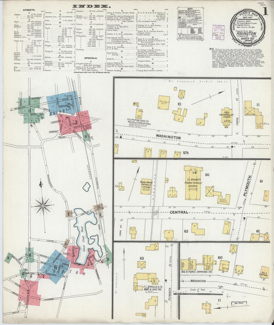 Sanborn Fire Insurance Map from Abington, Plymouth County, Massachusetts (1901), Sheet #0001 - Historic Sanborn Fire Insurance Map Print, vintage old map wall art, antique decor, genealogy gift, Massachusetts Massachusetts map
