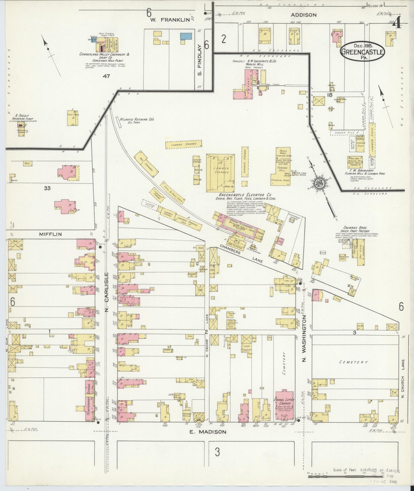 Sanborn Fire Insurance Map from Greencastle, Franklin County, Pennsylvania (1915), Sheet #0004 - Historic Sanborn Fire Insurance Map Print, vintage old map wall art, antique decor, genealogy gift, Pennsylvania Pennsylvania map