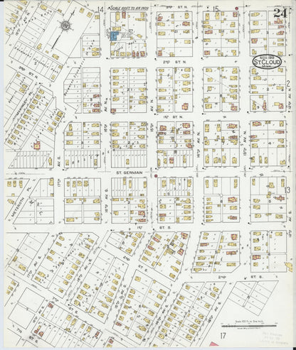 Sanborn Fire Insurance Map from Saint Cloud, Stearns, Benton, and Sherburne Counties, Minnesota (1919), Sheet #0024 - Historic Sanborn Fire Insurance Map Print, vintage old map wall art, antique decor, genealogy gift, Minnesota Minnesota map