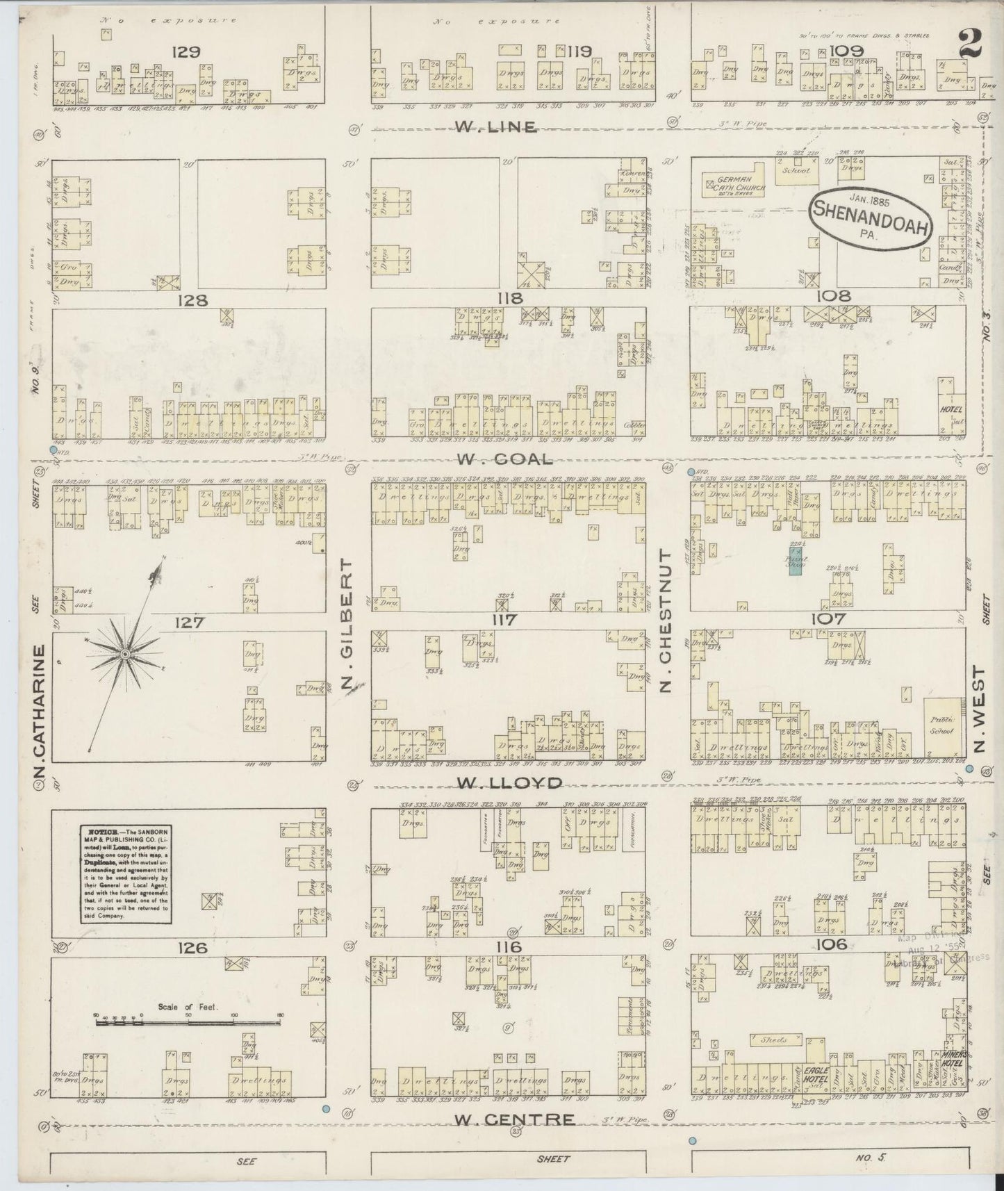 Sanborn Fire Insurance Map from Shenandoah, Schuylkill County, Pennsylvania (1885), Sheet #0002 - Complete Map Set gallery image, historic Sanborn map, vintage wall art, Pennsylvania Pennsylvania
