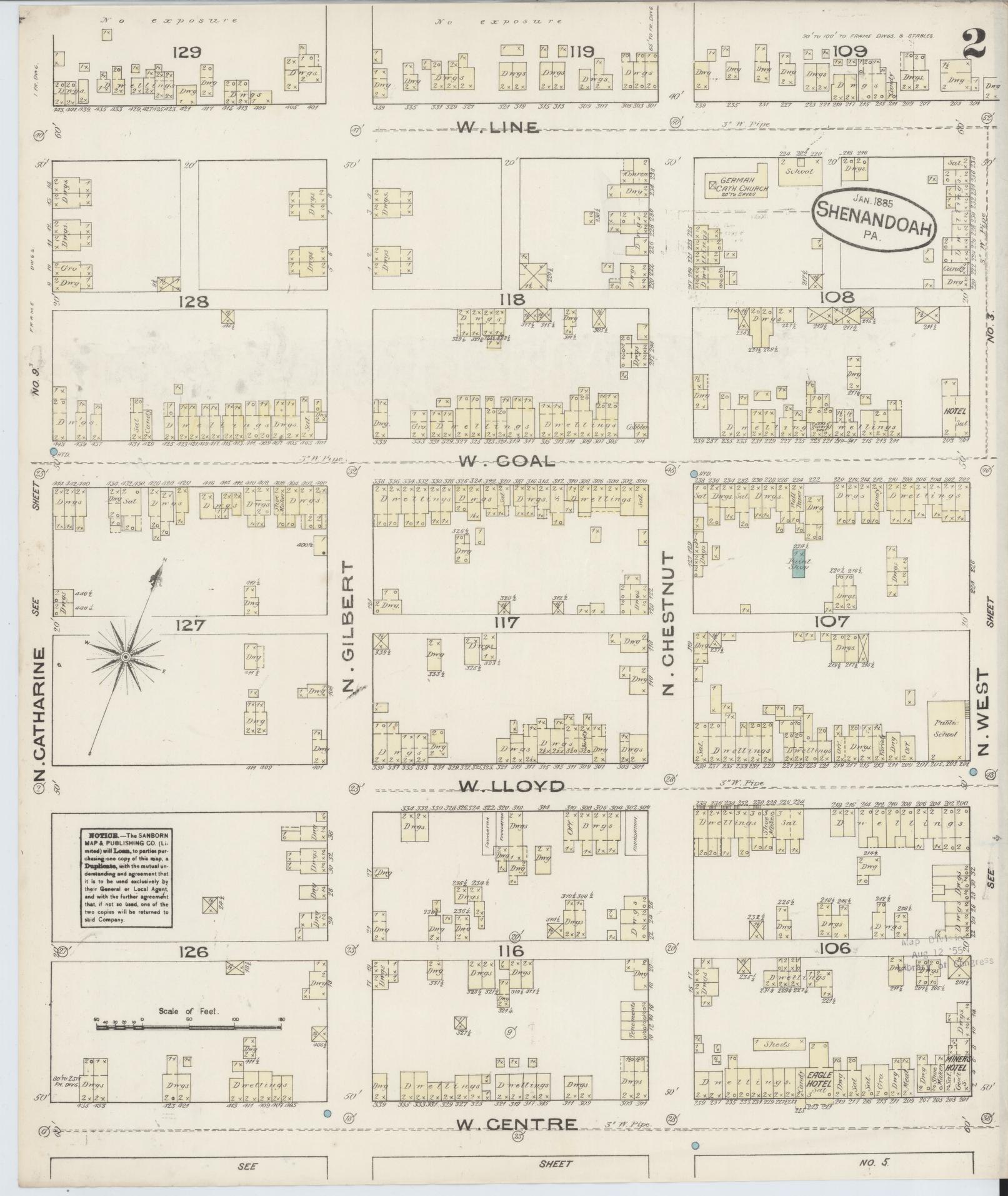 Sanborn Fire Insurance Map from Shenandoah, Schuylkill County, Pennsylvania (1885), Sheet #0002 - Complete Map Set gallery image, historic Sanborn map, vintage wall art, Pennsylvania Pennsylvania