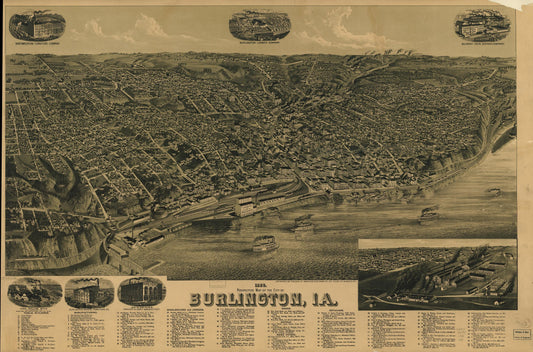 1889 perspective map of the city of Burlington, Ia. (1889) – Historic Bird’s-Eye View Panorama Print