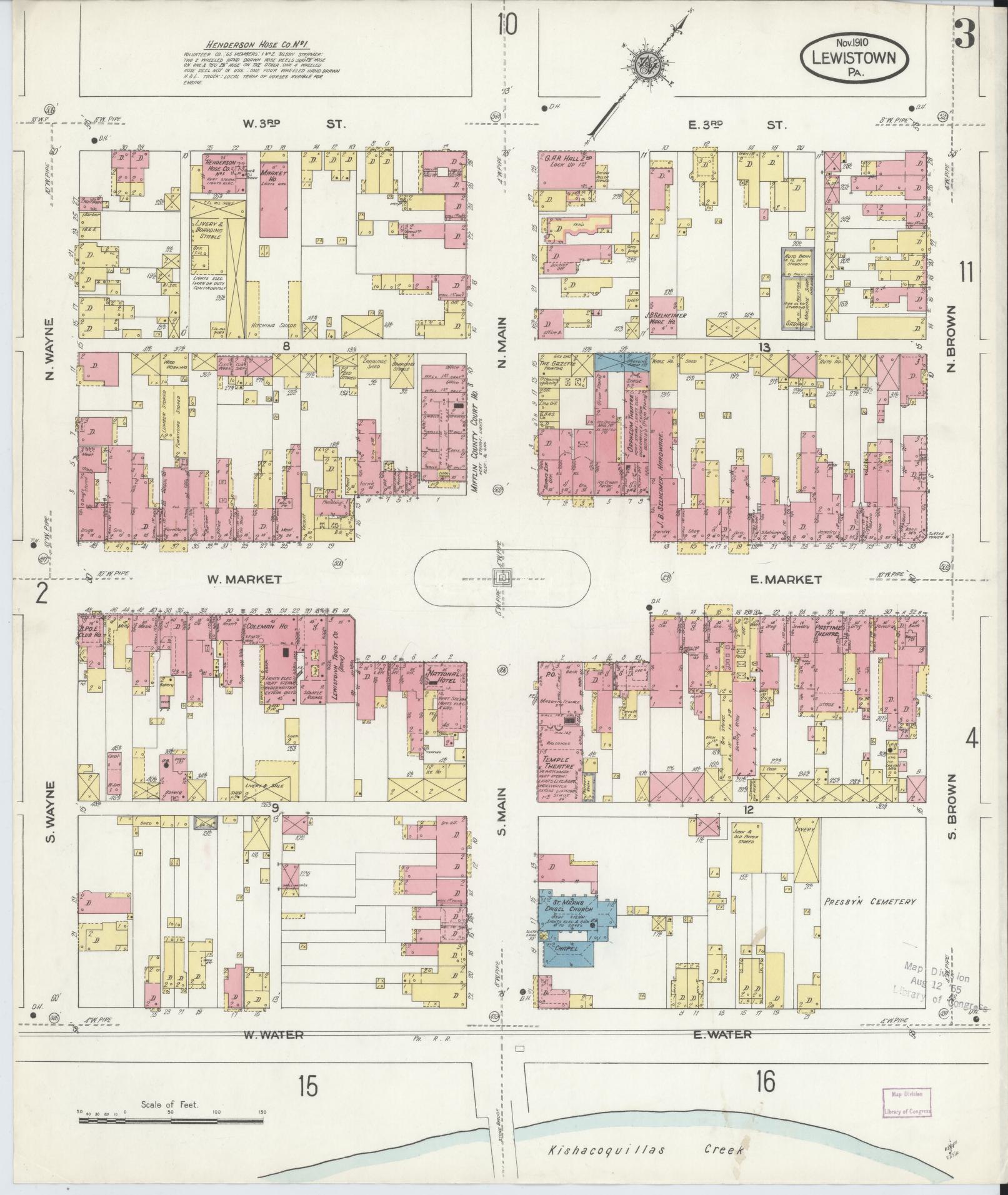 Sanborn Fire Insurance Map from Lewistown, Mifflin County, Pennsylvania (1910), Sheet #0003 - Historic Sanborn Fire Insurance Map Print, vintage old map wall art, antique decor, genealogy gift, Pennsylvania Pennsylvania map