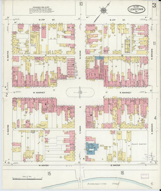 Sanborn Fire Insurance Map from Lewistown, Mifflin County, Pennsylvania (1910), Sheet #0003 - Historic Sanborn Fire Insurance Map Print, vintage old map wall art, antique decor, genealogy gift, Pennsylvania Pennsylvania map