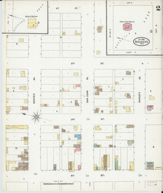 Sanborn Fire Insurance Map from Saguache, Saguache County, Colorado (1904), Sheet #0002 - Historic Sanborn Fire Insurance Map Print, vintage old map wall art, antique decor, genealogy gift, Colorado Colorado map